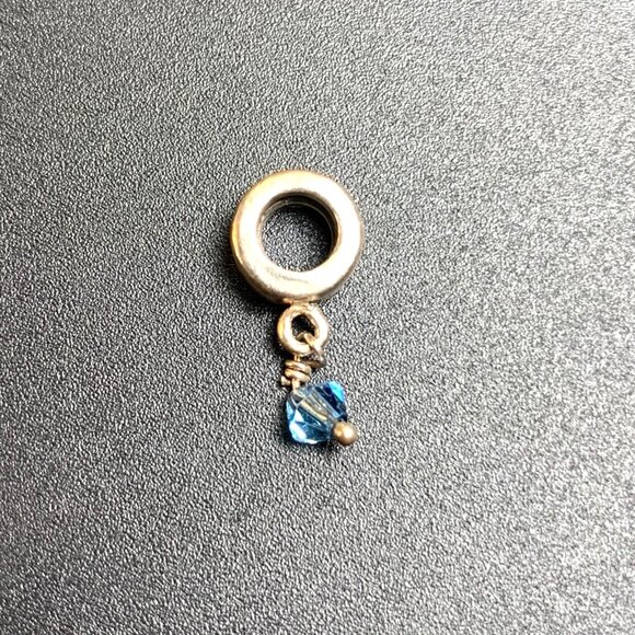 Sterling Silver 925 Slide Charm w/ Baby Blue Crystal Bead Dangle .75" Long - Picture 1 of 8